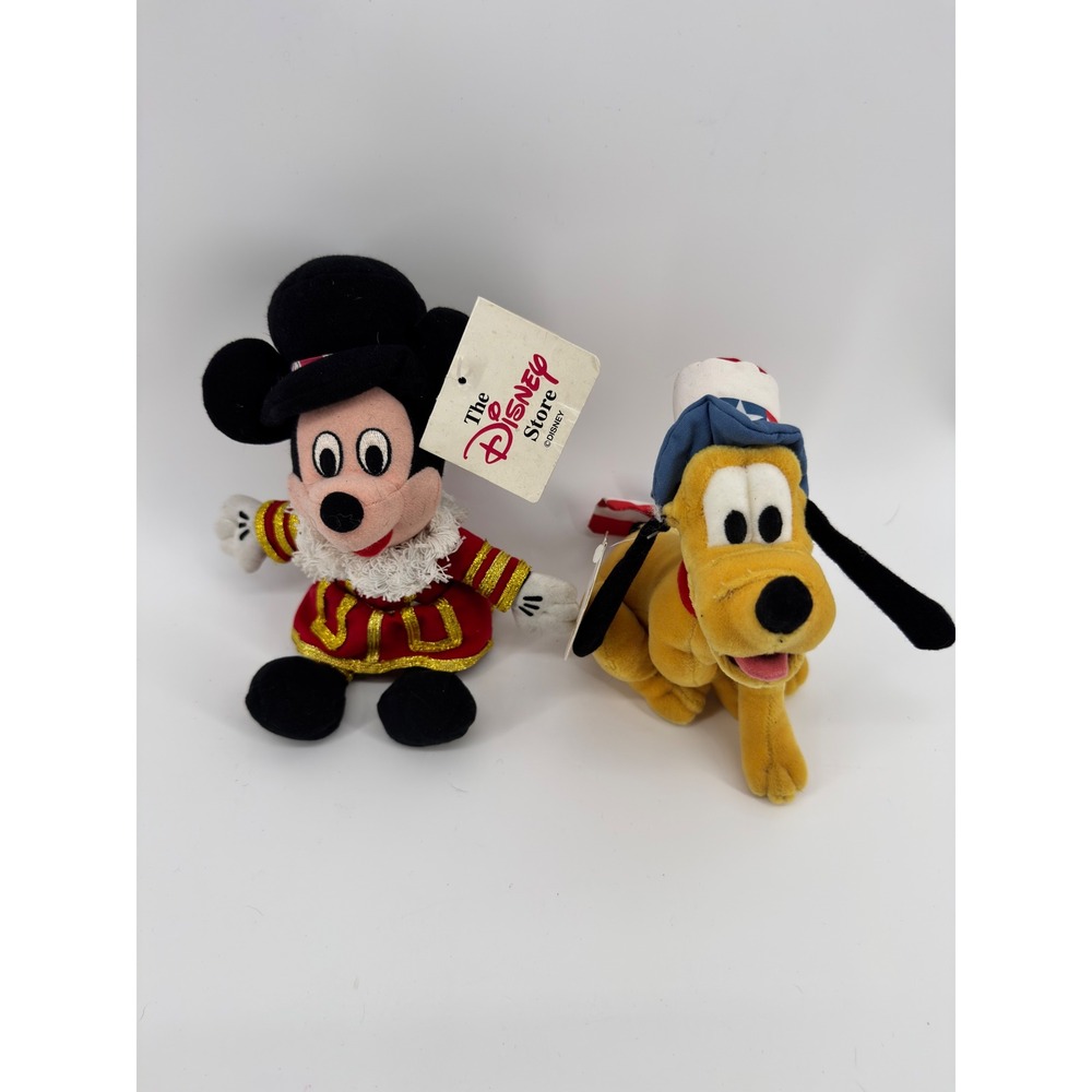 Disney Store Mickey Mouse Beefeater & Pluto 4th of July Mini Bean Bag Plush Set